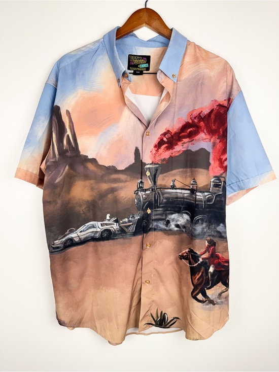 RSVLTS Back To The Future RARE Part III Button Up Shirt Sz 2XL Delorean Train